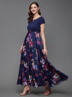 Spring Blossom Floral Printed Maxi Dress Multicolored-Base-Navy Blue