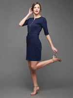 Easygoing Expressions Drawstring Zipper Dress Navy Blue