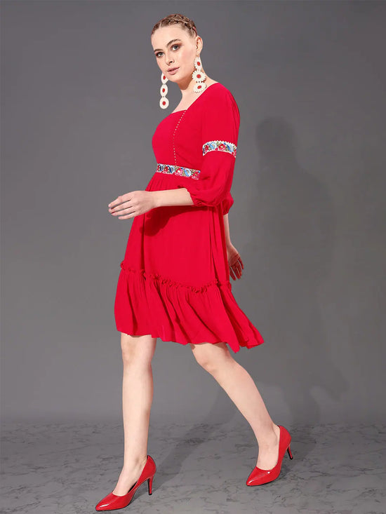 So Damn Impatient Embroidered Midi Dress Red