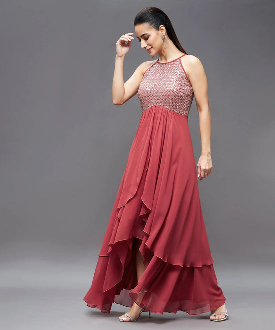 Queen Of Shadow Sequined Dress Brick Red