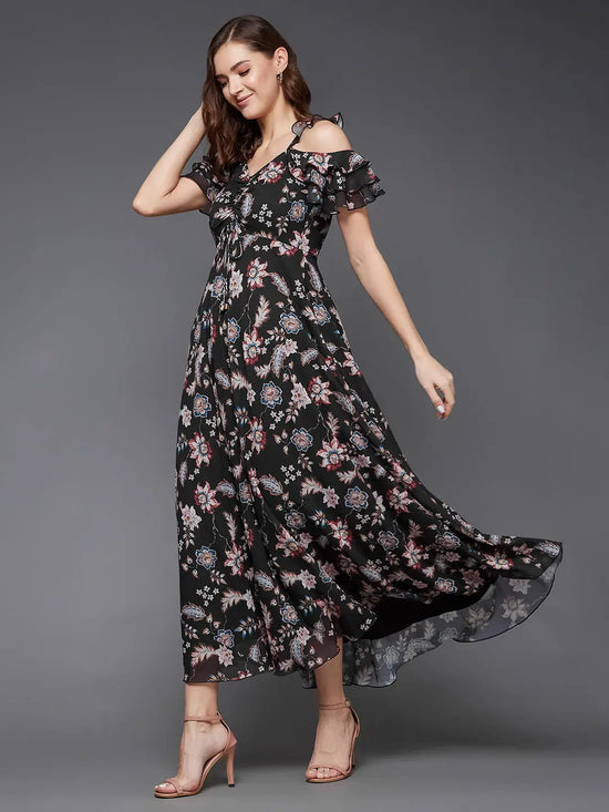 Never Have To Settle Ruching Maxi Dress Multicolored-Base-Black