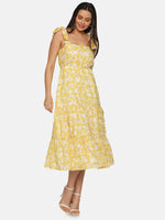 Floral Yellow Tie-up Dress