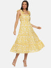 Floral Yellow Tie-up Dress