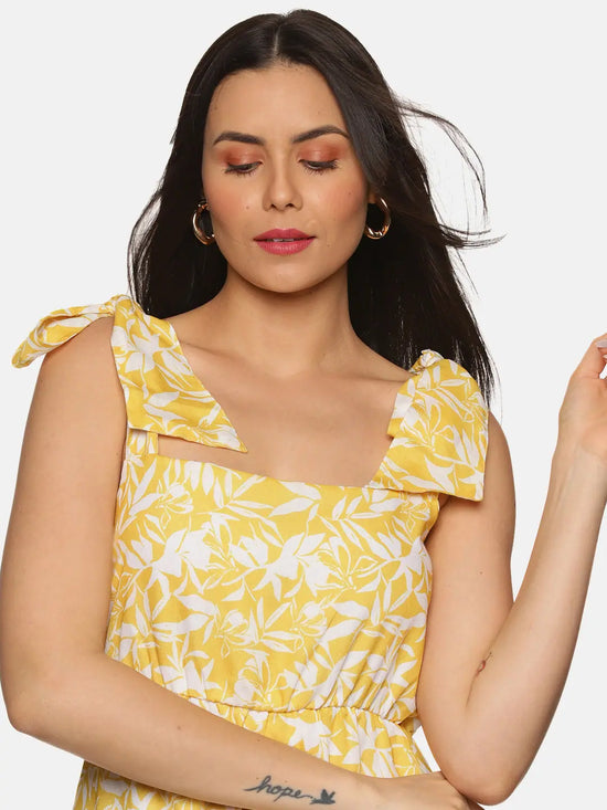 Floral Yellow Tie-up Dress