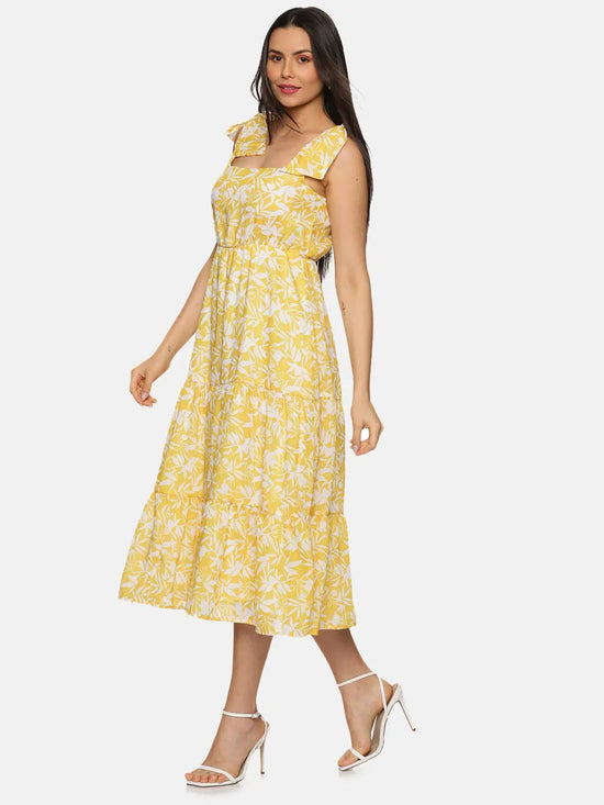 Floral Yellow Tie-up Dress