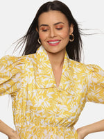 Floral Yellow Collared Peplum Top