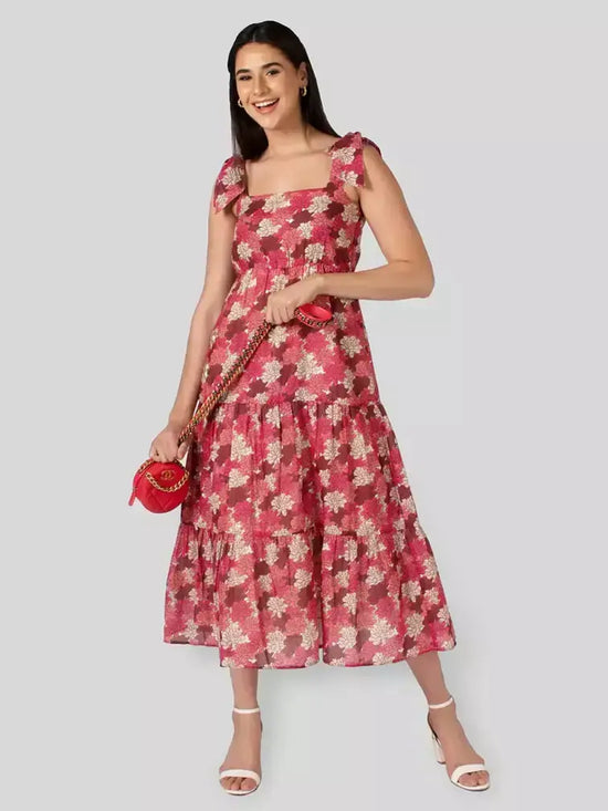 Floral Multicolor Tie-up Dress