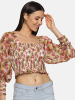 Floral Multicolor Smocked Crop Top