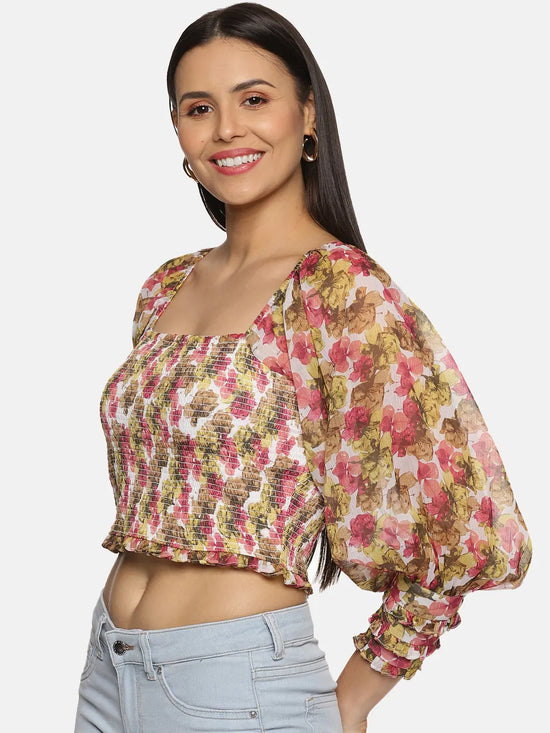 Floral Multicolor Smocked Crop Top