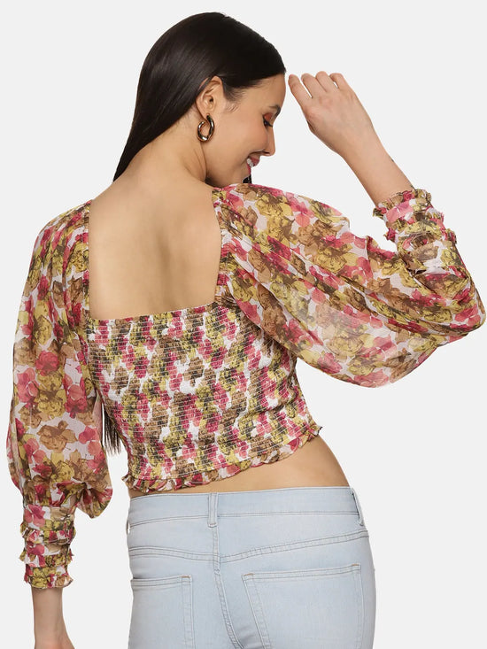 Floral Multicolor Smocked Crop Top