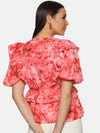 Floral Coral Ruffle Detail Peplum Top