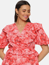 Floral Coral Ruffle Detail Peplum Top