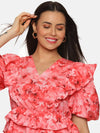 Floral Coral Ruffle Detail Peplum Top