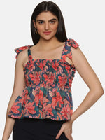 Floral Multicolor Tie-Up Peplum Top