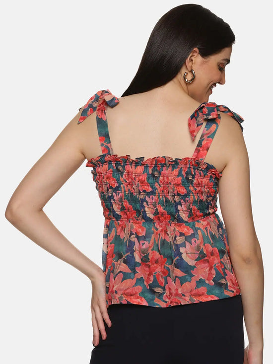 Floral Multicolor Tie-Up Peplum Top