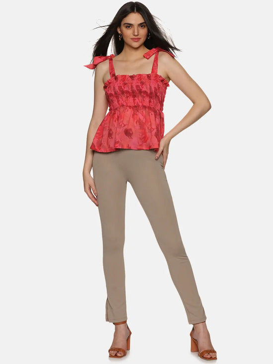 Abstract Red Tie-Up Peplum Top