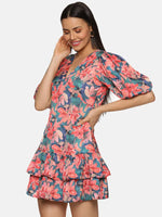 Floral Multicolor Two Tiered Ruffle Mini Dress