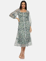 Floral Green Button Down Midaxi Dress