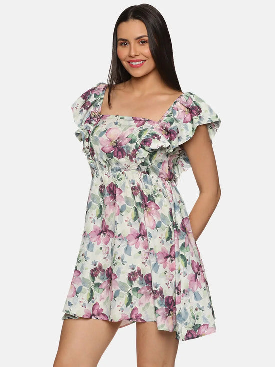 Floral Multicolor Back Tie-Up Mini Dress