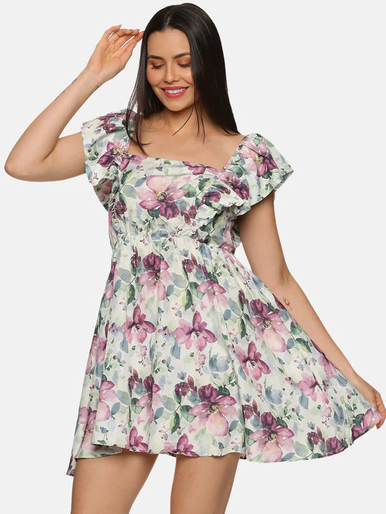 Floral Multicolor Back Tie-Up Mini Dress