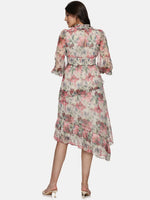 Floral Multicolor Smocking Detail Assymetrical Midaxi Dress