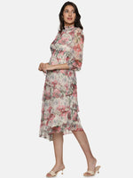 Floral Multicolor Smocking Detail Assymetrical Midaxi Dress