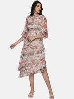 Floral Multicolor Smocking Detail Assymetrical Midaxi Dress