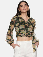 Floral Green Wrap Crop Top