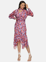 Floral Muticolor High Neck Fit And Flare Dress