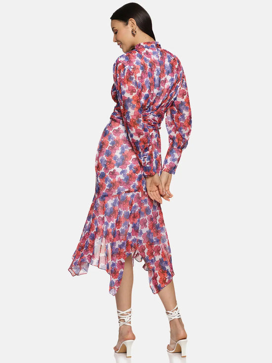 Floral Muticolor High Neck Fit And Flare Dress