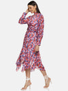 Floral Muticolor High Neck Fit And Flare Dress