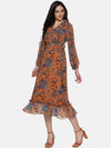 Floral Mustard Wrap Midaxi Dress