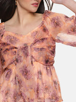 Floral Peach Front Tie Knot Peplum Top