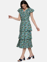 Floral Green Three Tier Midaxi Dress