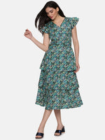 Floral Green Three Tier Midaxi Dress