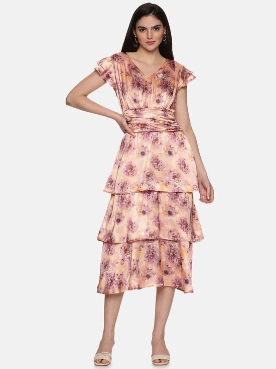 Floral Peach Three Tier Midaxi Dress