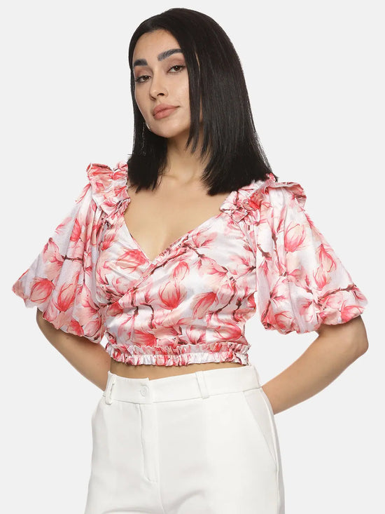 Floral Pink Wrap Crop Top