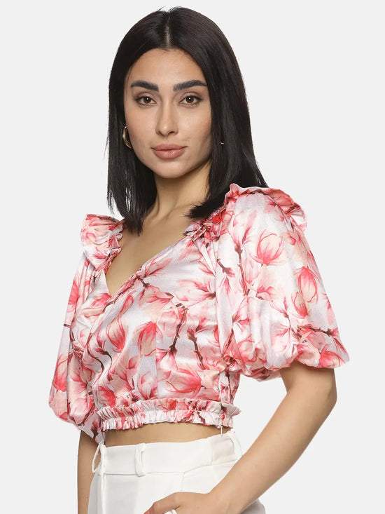 Floral Pink Wrap Crop Top