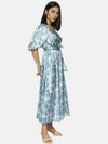 Floral Blue Wrap Midaxi Dress