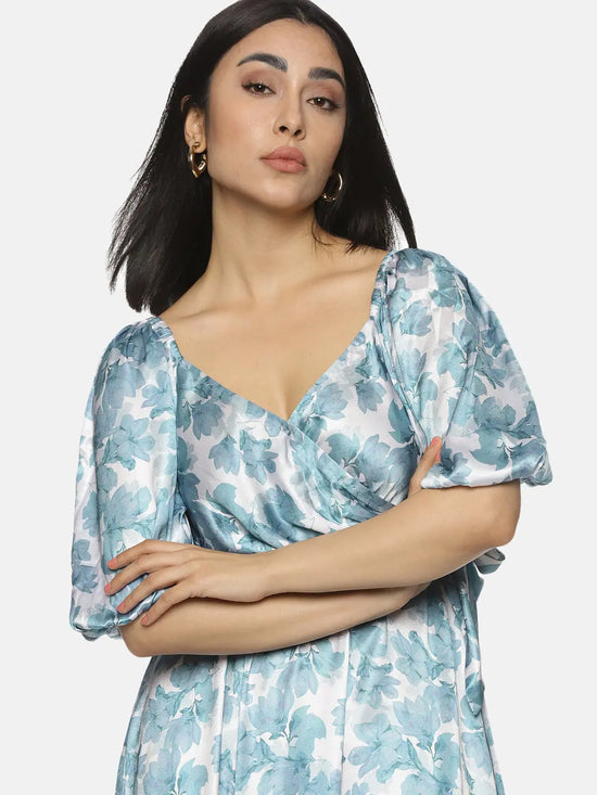 Floral Blue Wrap Midaxi Dress