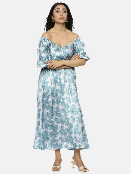 Floral Blue Wrap Midaxi Dress