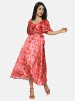 Floral Red Wrap Midaxi Dress