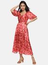 Floral Red Wrap Midaxi Dress