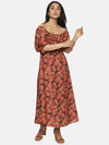 Floral Brown Front Twist Midaxi Dress