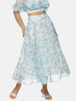 Floral White Flared Midaxi Skirt