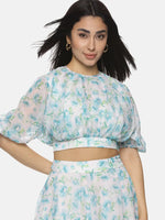 Floral White Puffed Crop Top