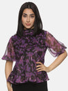 Floral Purple High Neck Peplum Top