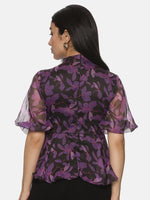 Floral Purple High Neck Peplum Top