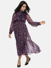 Floral Purple Front Tie Knot Midaxi Dress