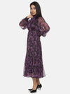 Floral Purple Front Tie Knot Midaxi Dress